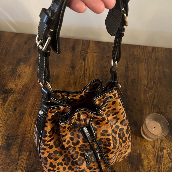 Dooney & Bourke Cheetah Drawstring leather bag; gently used - Picture 3 of 6